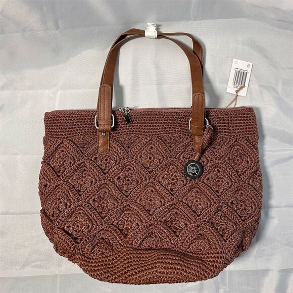 The Sak Women's Brown Hand-Crocheted Tote Bag with Leather Straps - Picture 1 of 3